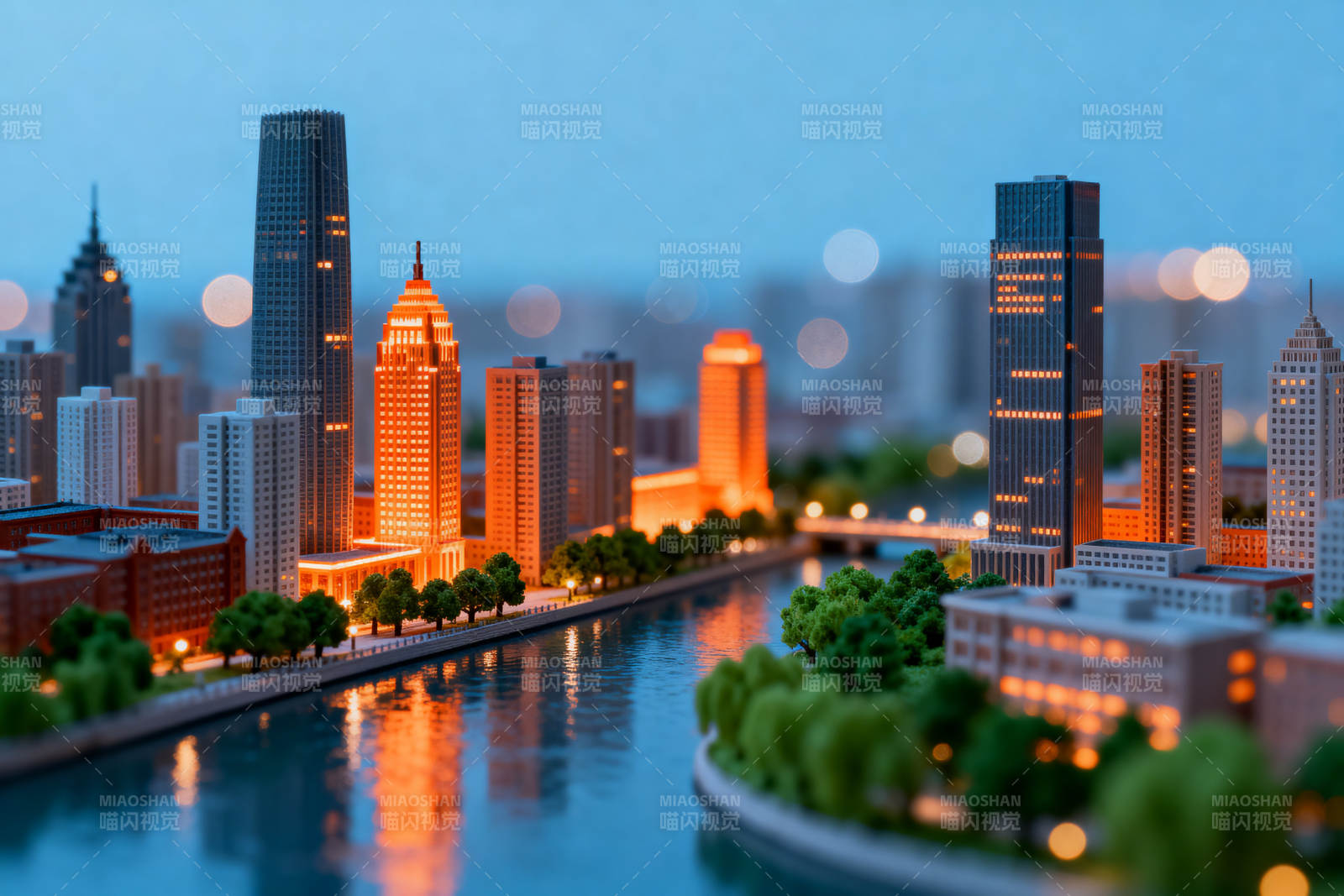 城市模型夜景灯光图片