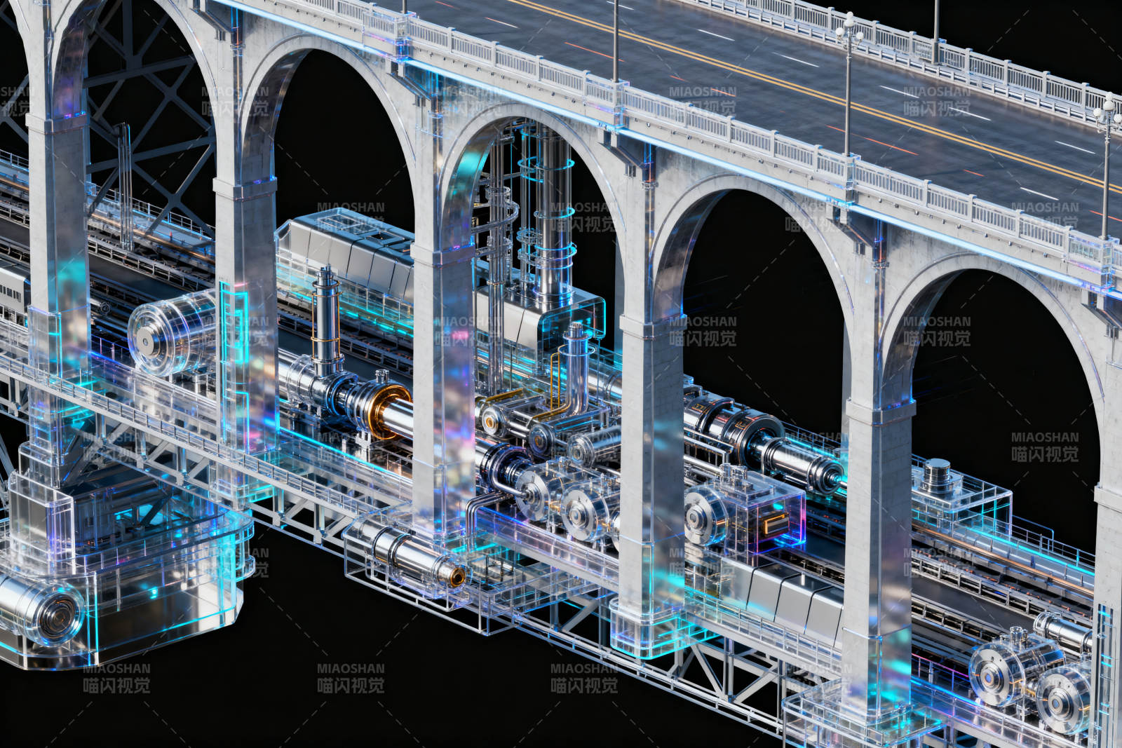 桥梁内部机械结构透视图片