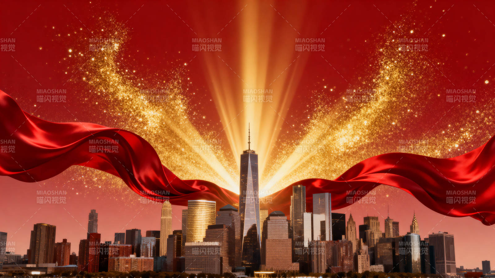 城市天际线金色光芒图片