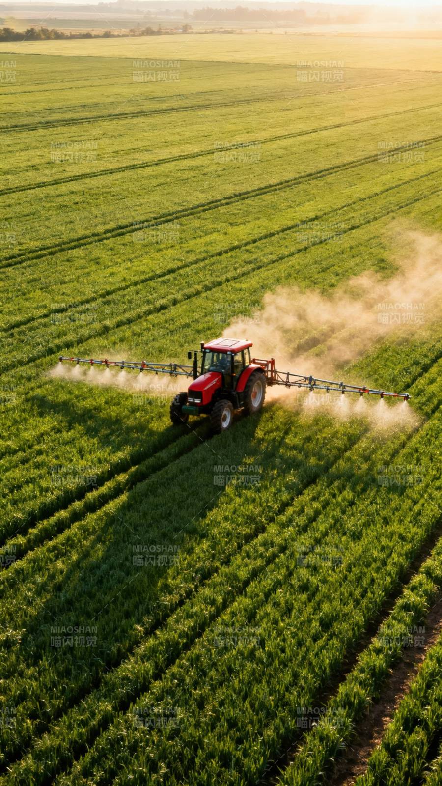 田野上的红色拖拉机图片
