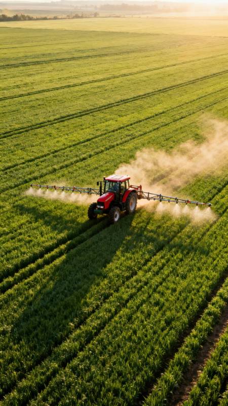 田野上的红色拖拉机图片