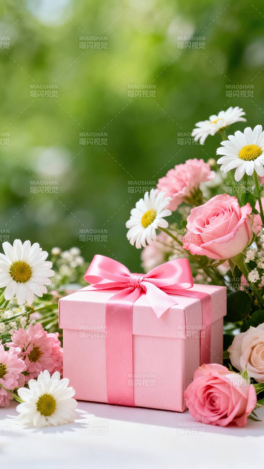 粉礼盒与鲜花图片