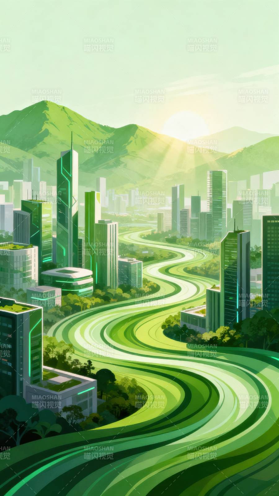 绿意都市晨曦图片