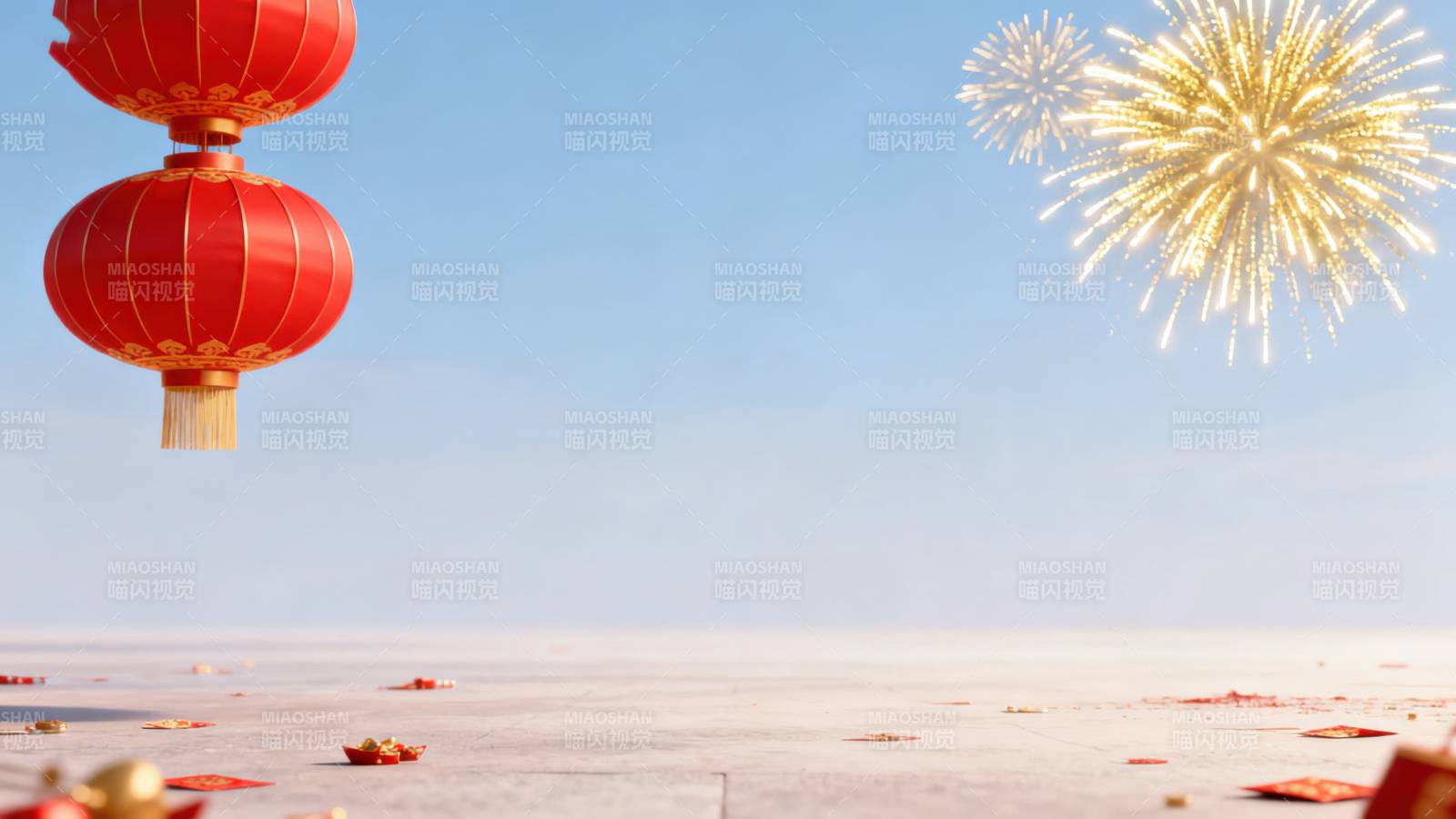 烟花映红灯笼图片