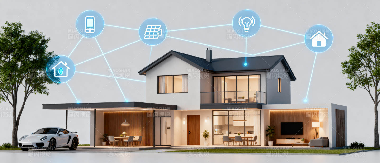 智能家居系统连接现代房屋图片
