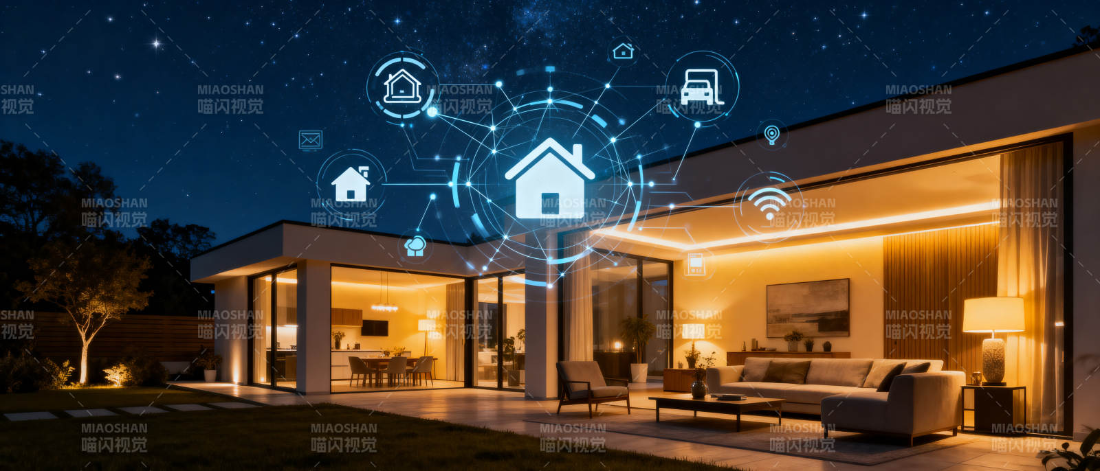 智能家庭科技生活夜景图片