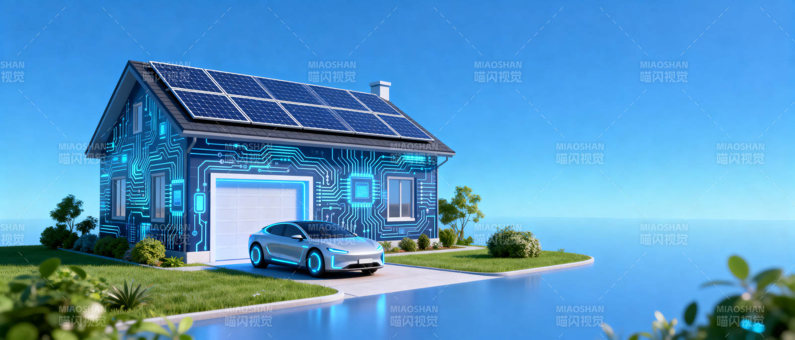 智能房屋与新能源汽车图片