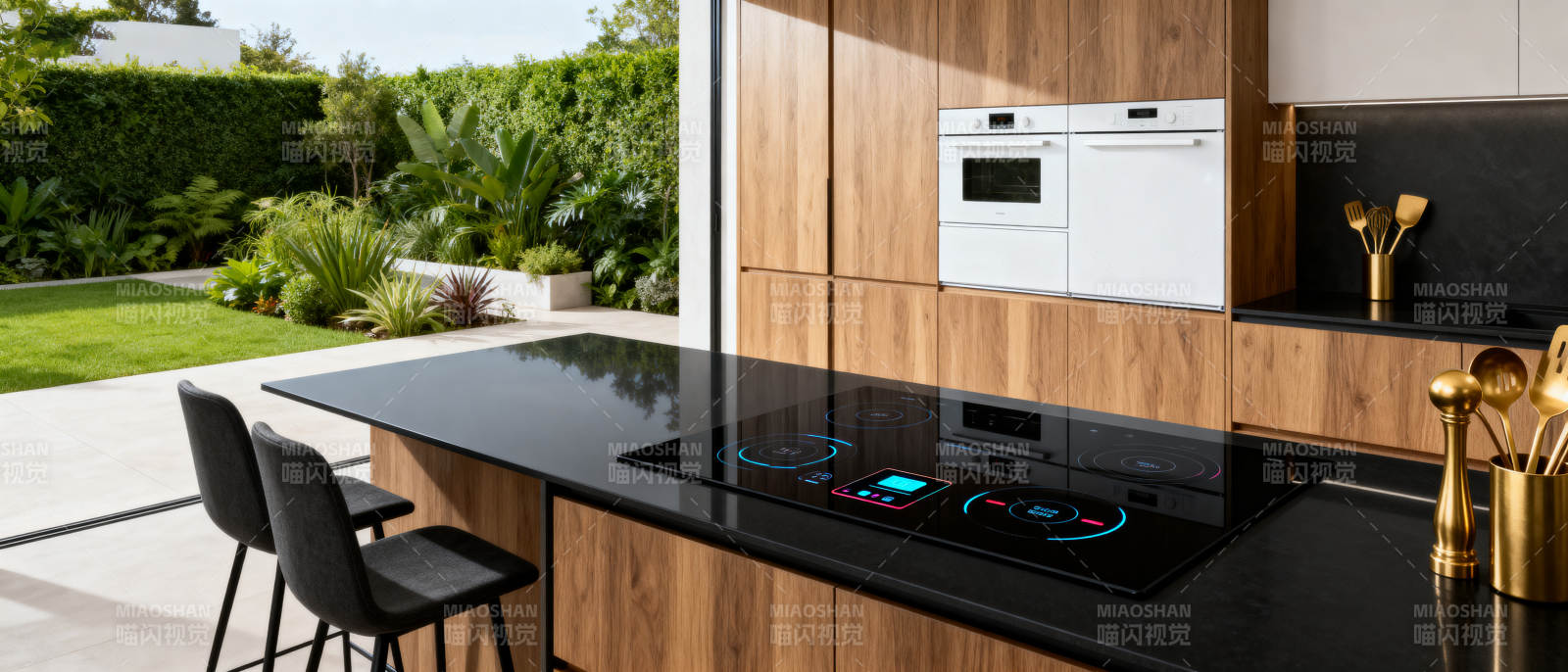 现代厨房设计与户外花园图片