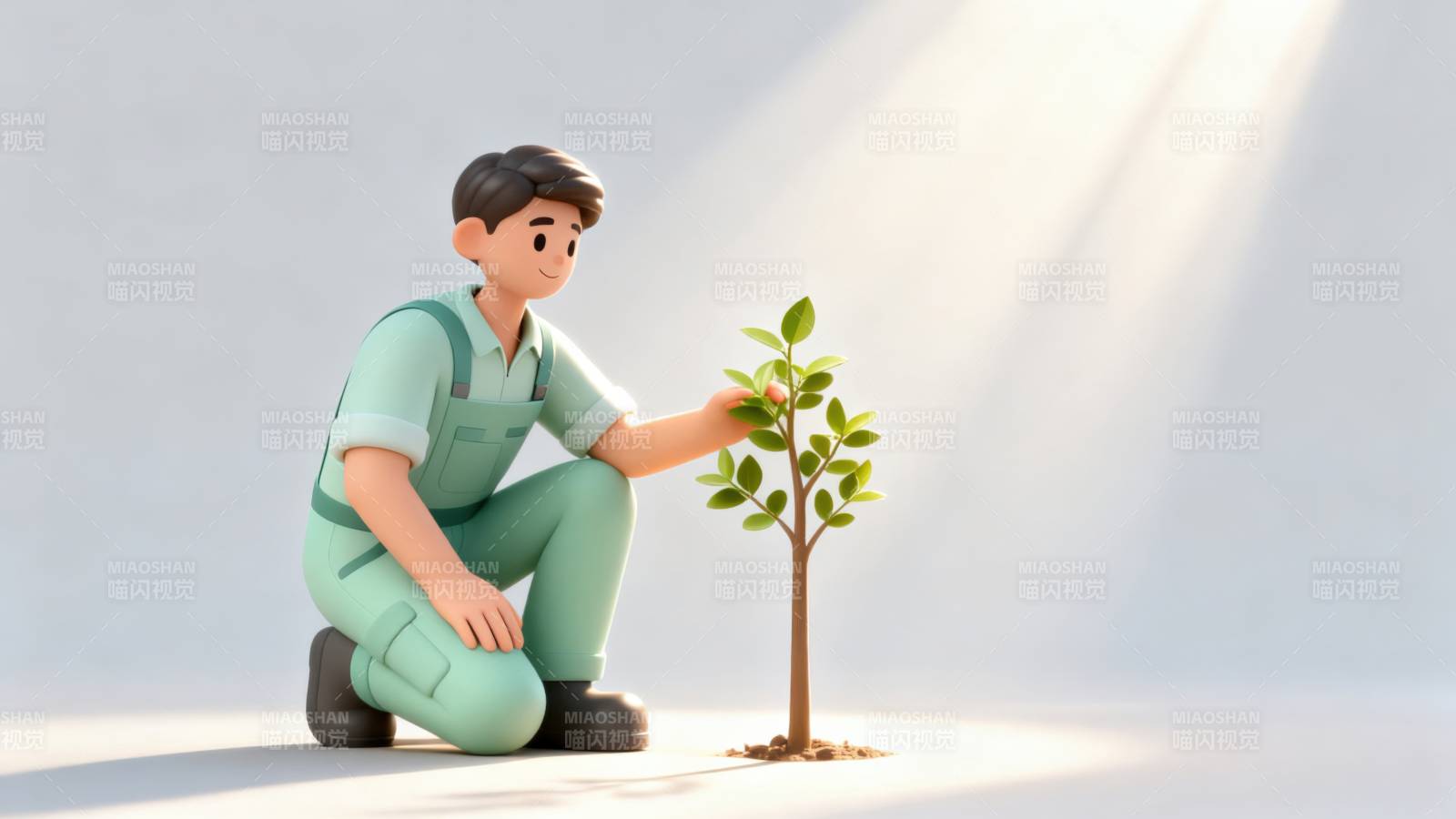 人物种植小树环保场景图片