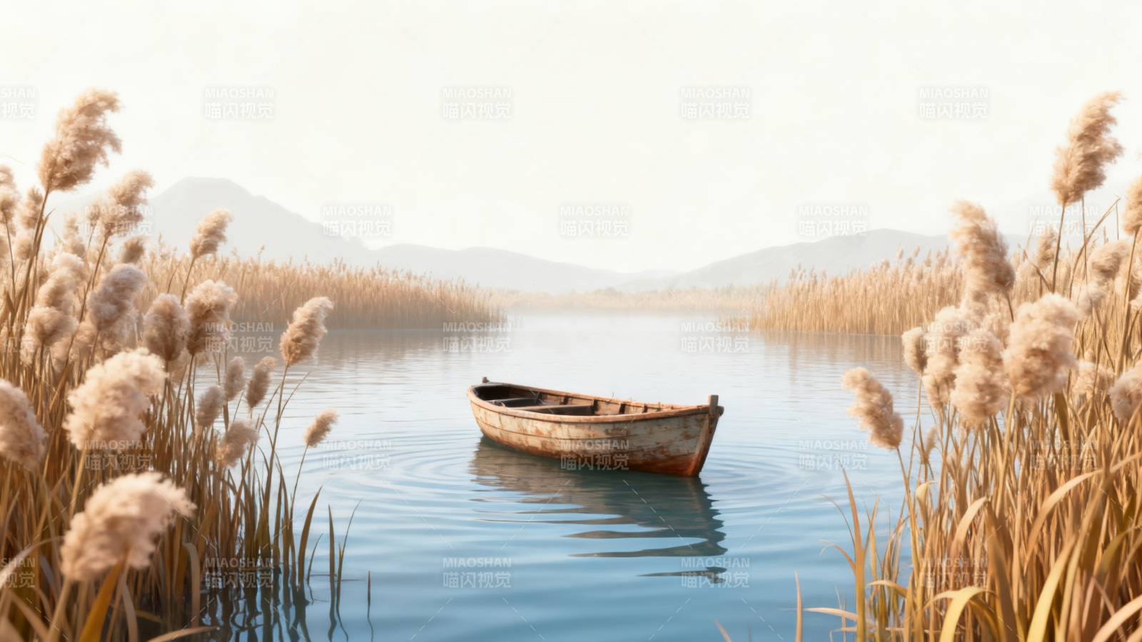 芦苇荡中的小船图片