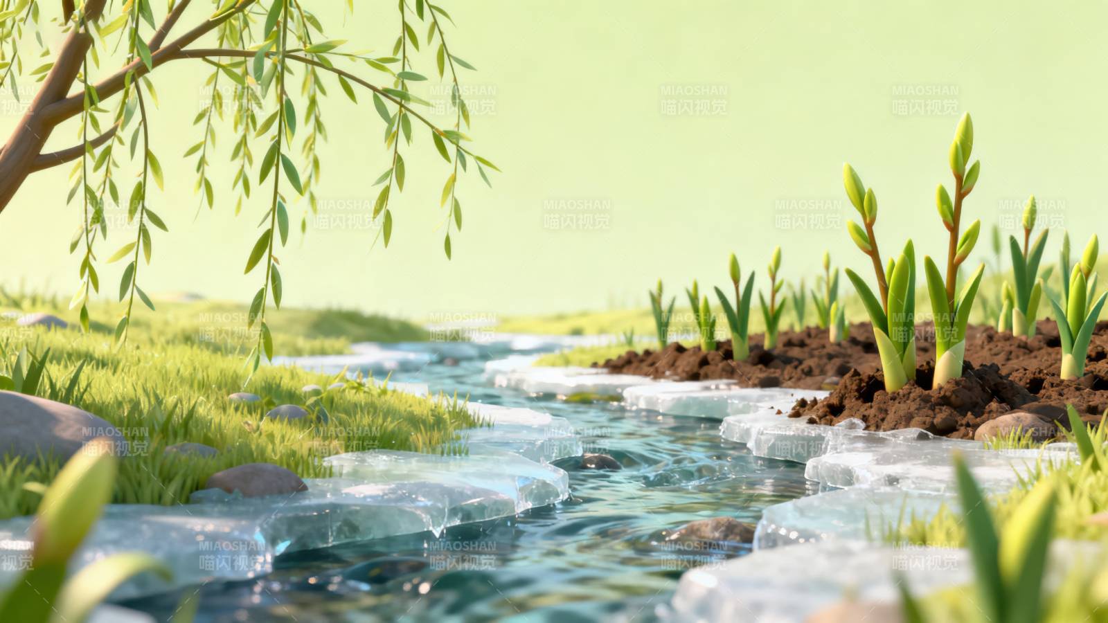 春日溪流融冰新芽图片