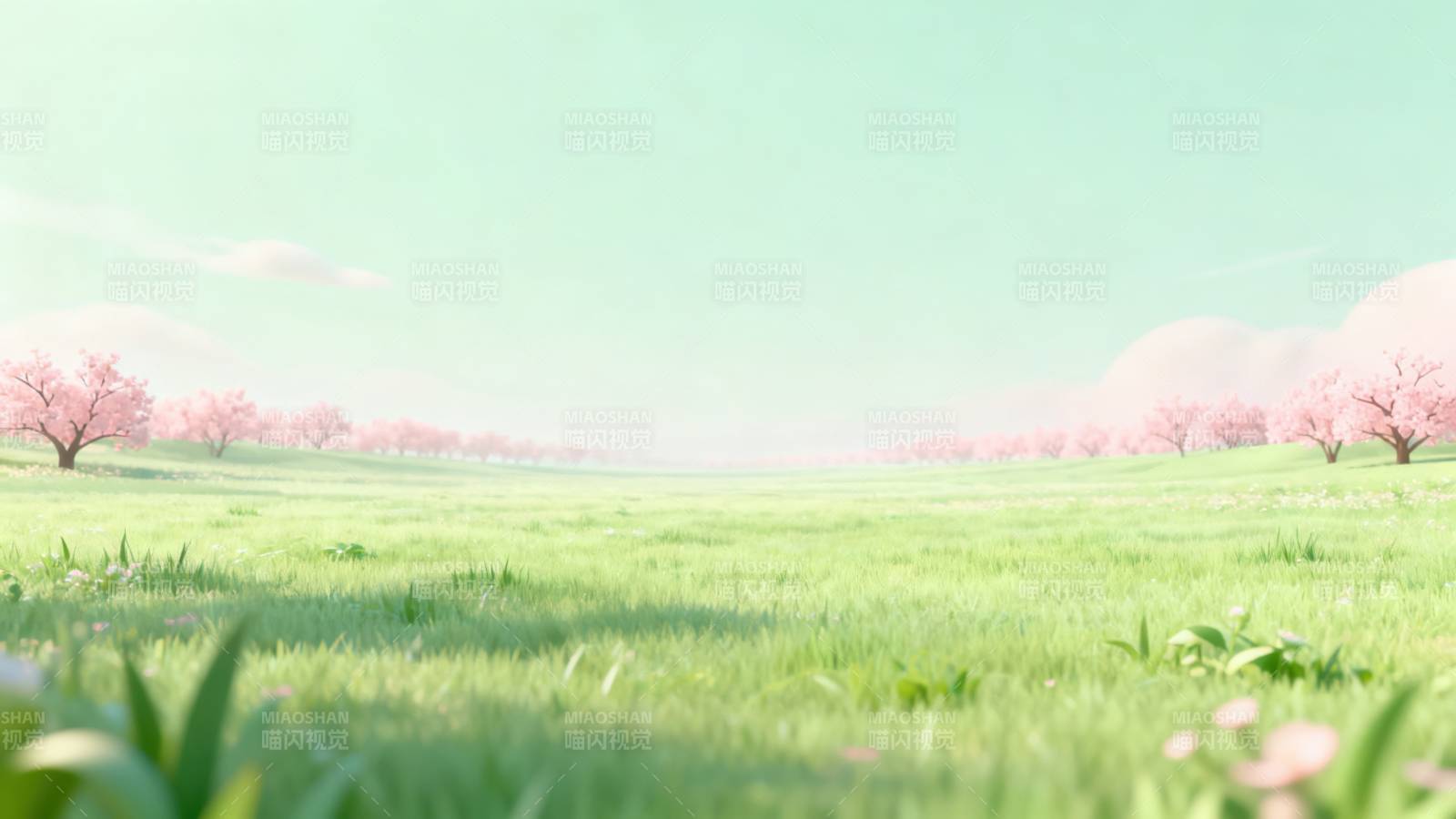 春日樱花草地风景图片