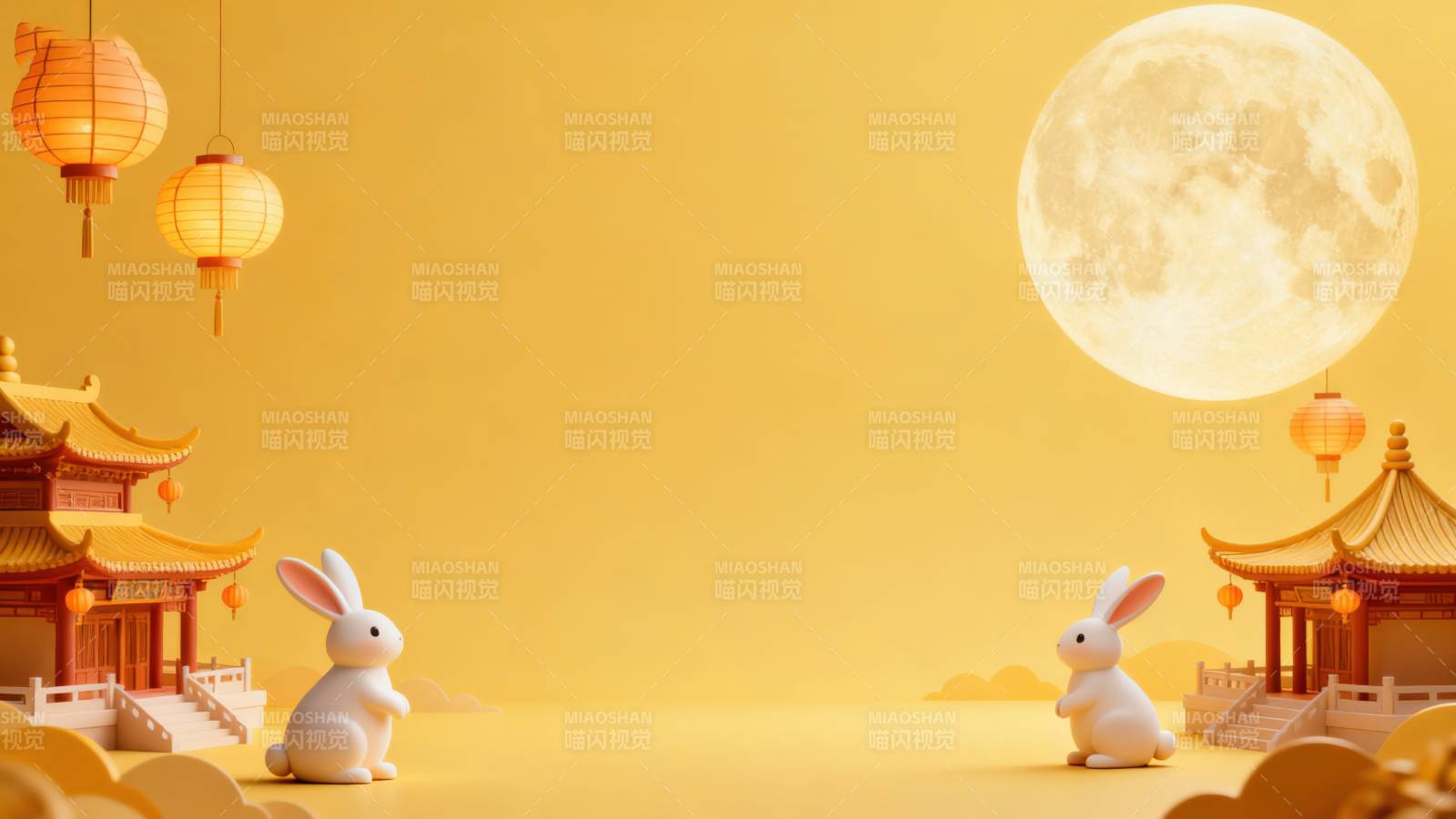 中秋月圆玉兔灯笼图片