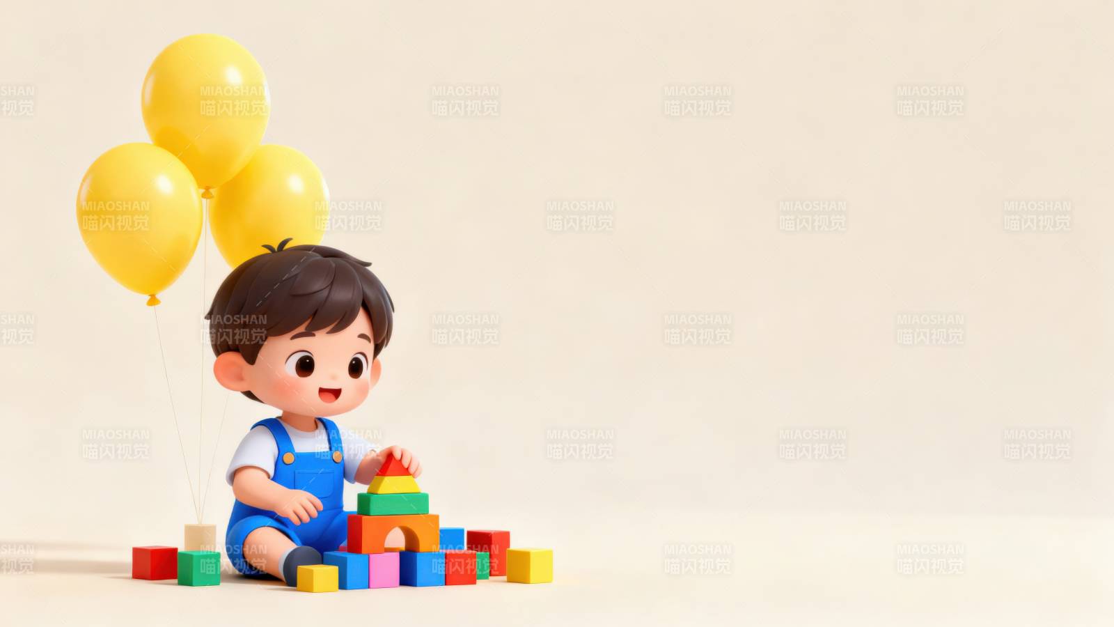 小孩玩积木黄色气球图片