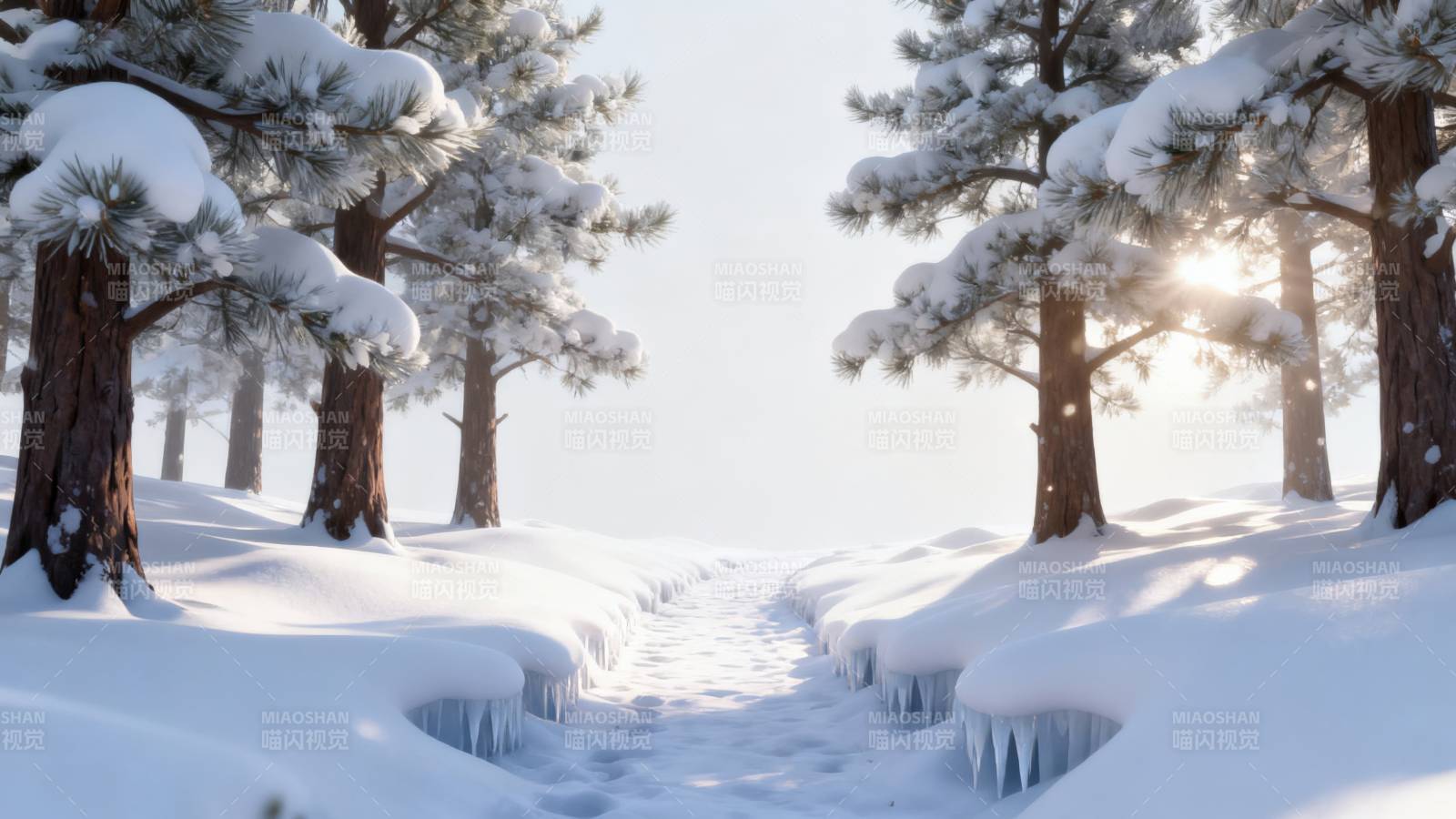 冬日雪松小径阳光图片