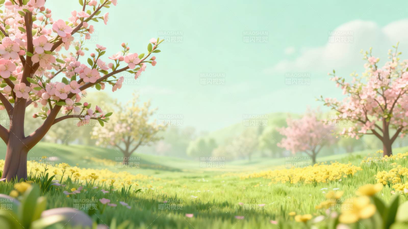 春日花树草地美景图片