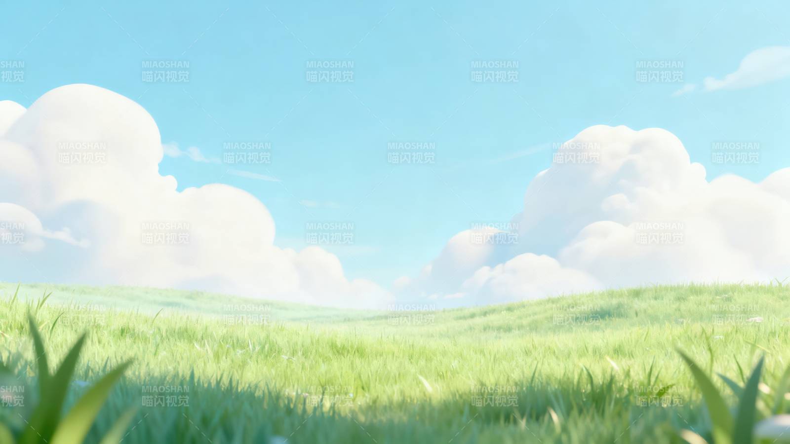 蓝天白云绿草地图片