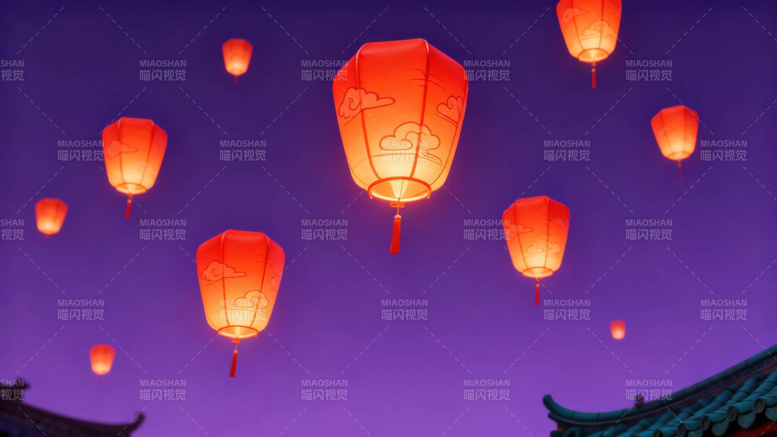 孔明灯夜空飞舞图片