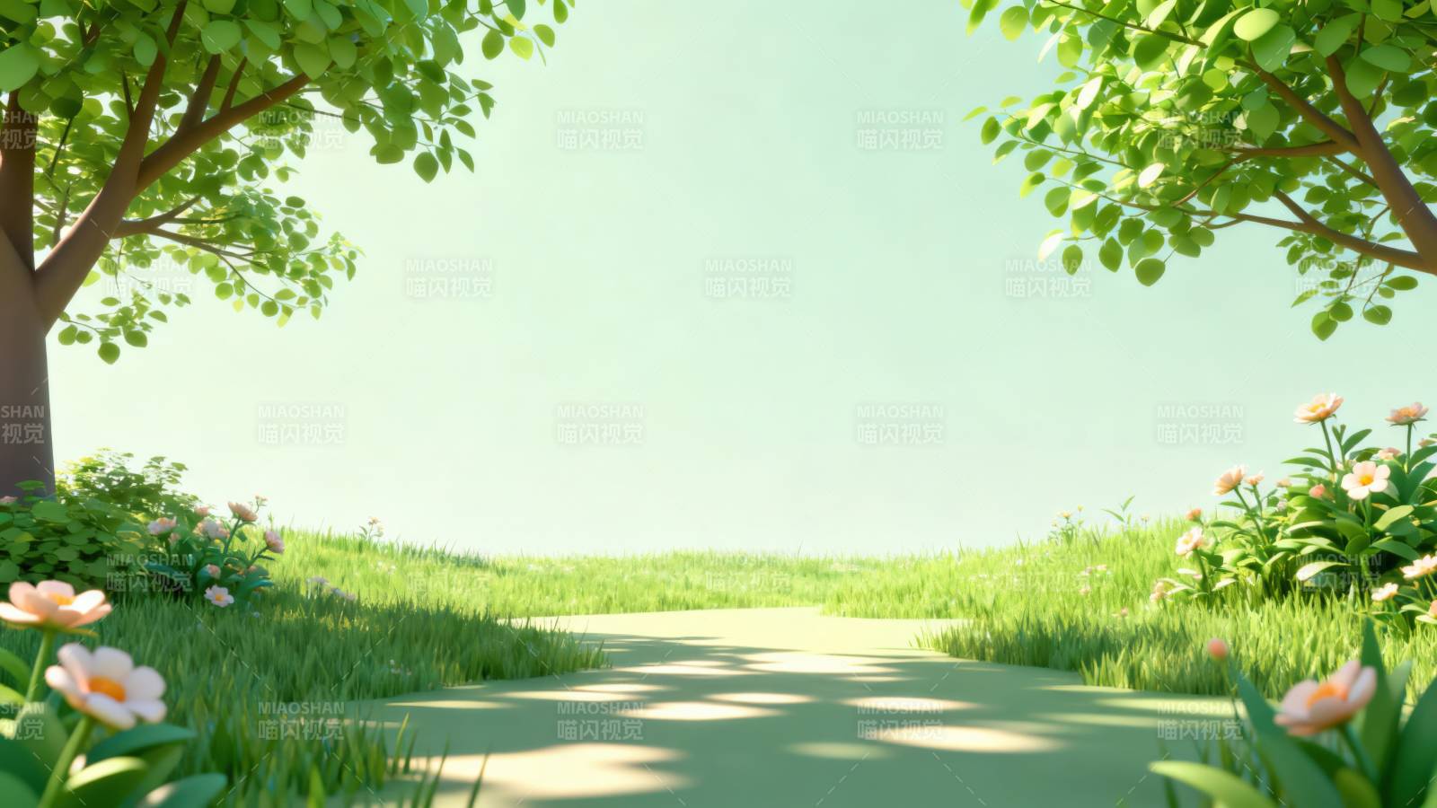 绿树草地小路自然风景图片