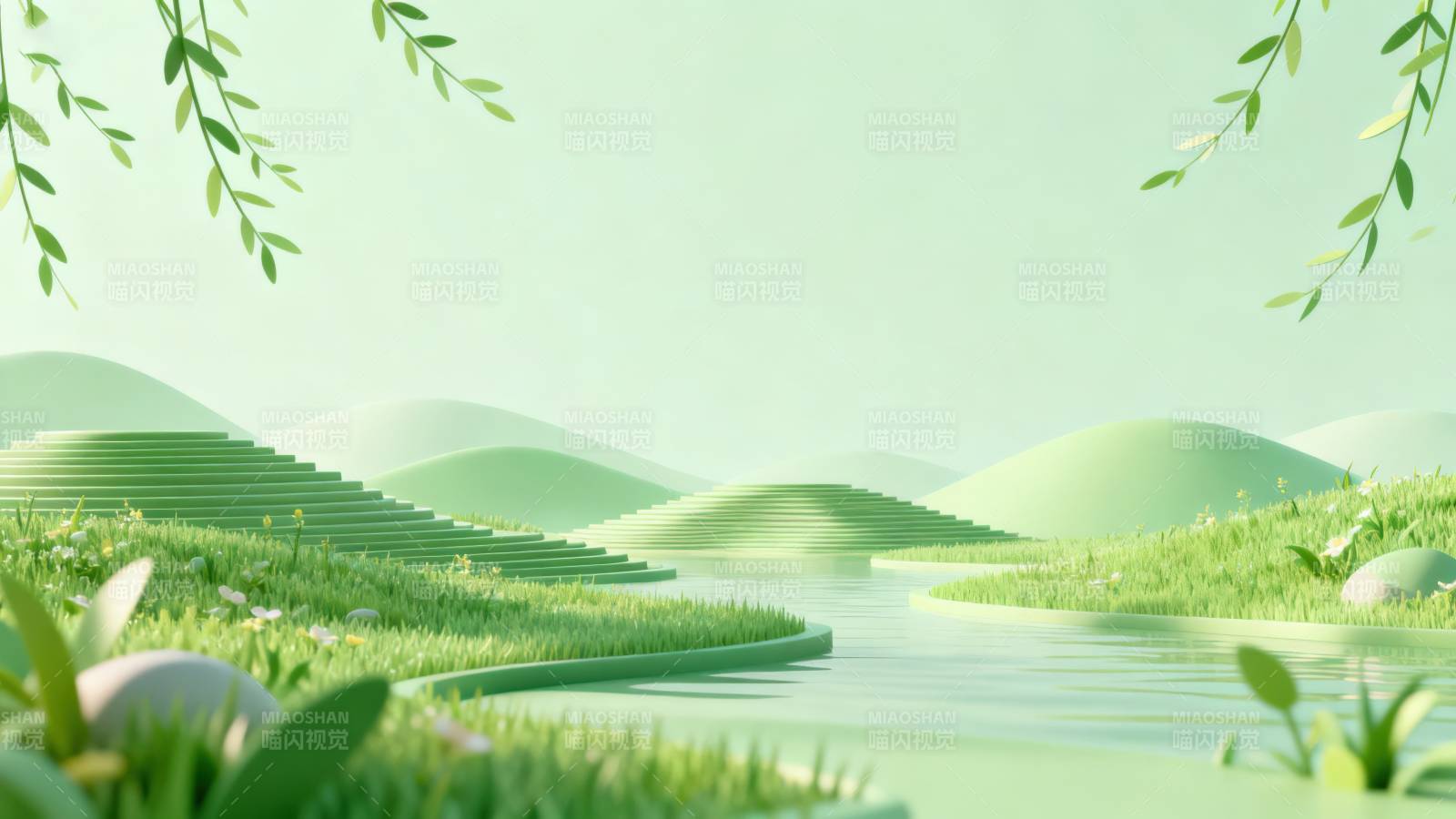 绿色山水春日风景图片