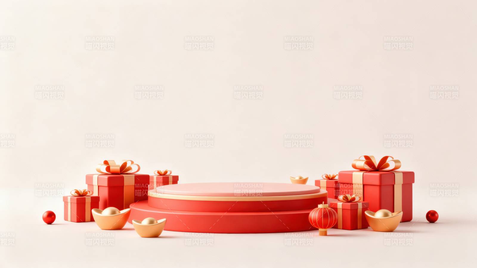新年红色礼盒与舞台设计图片