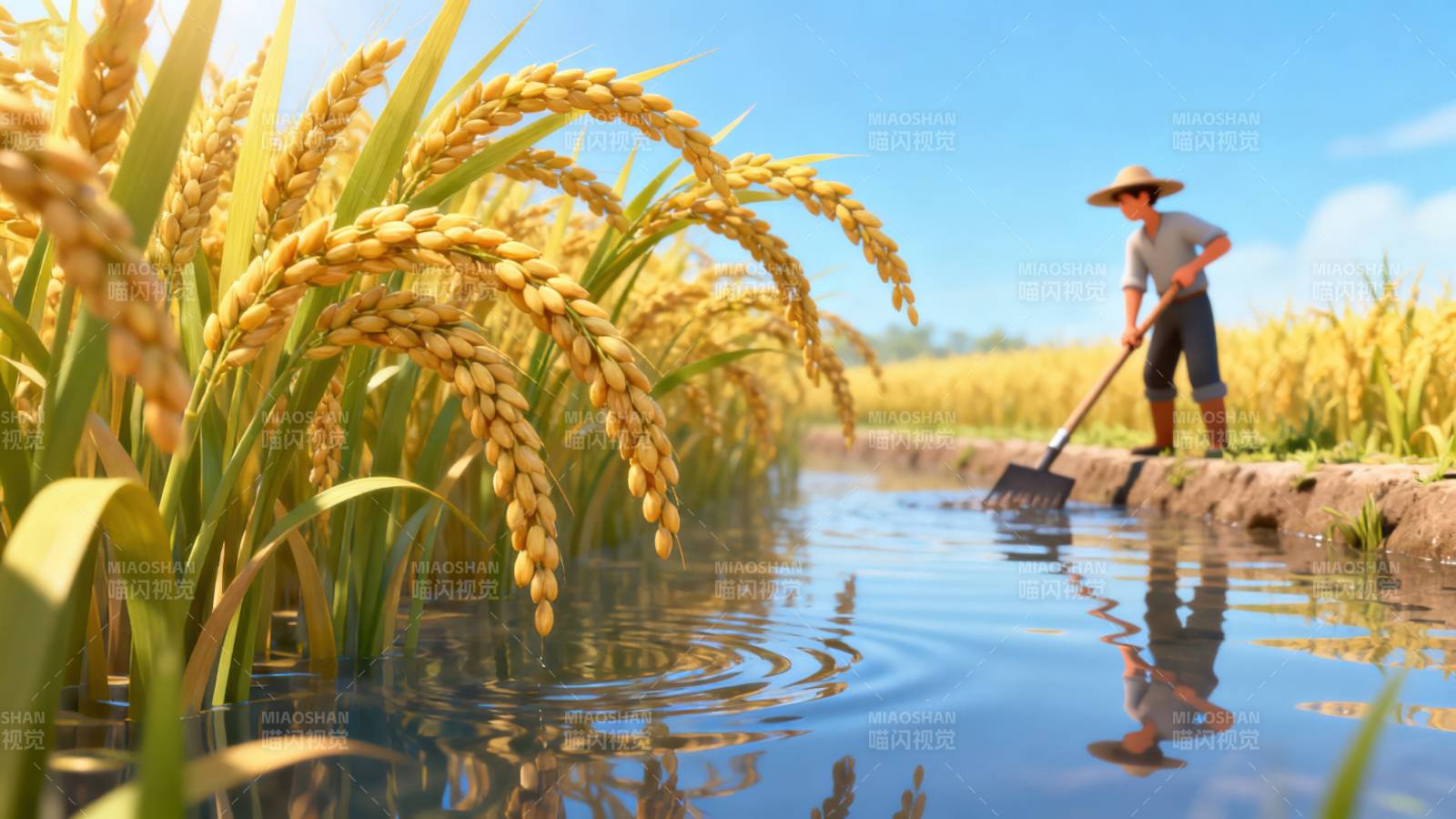 稻田农夫劳作场景图片
