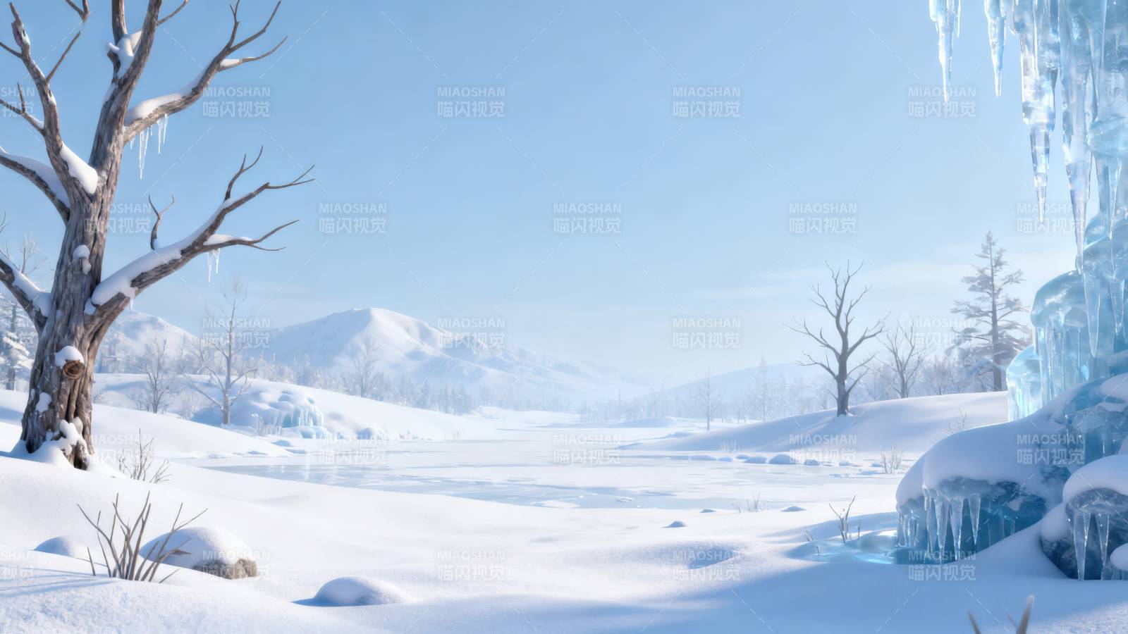 冬日雪原冰封美景图片