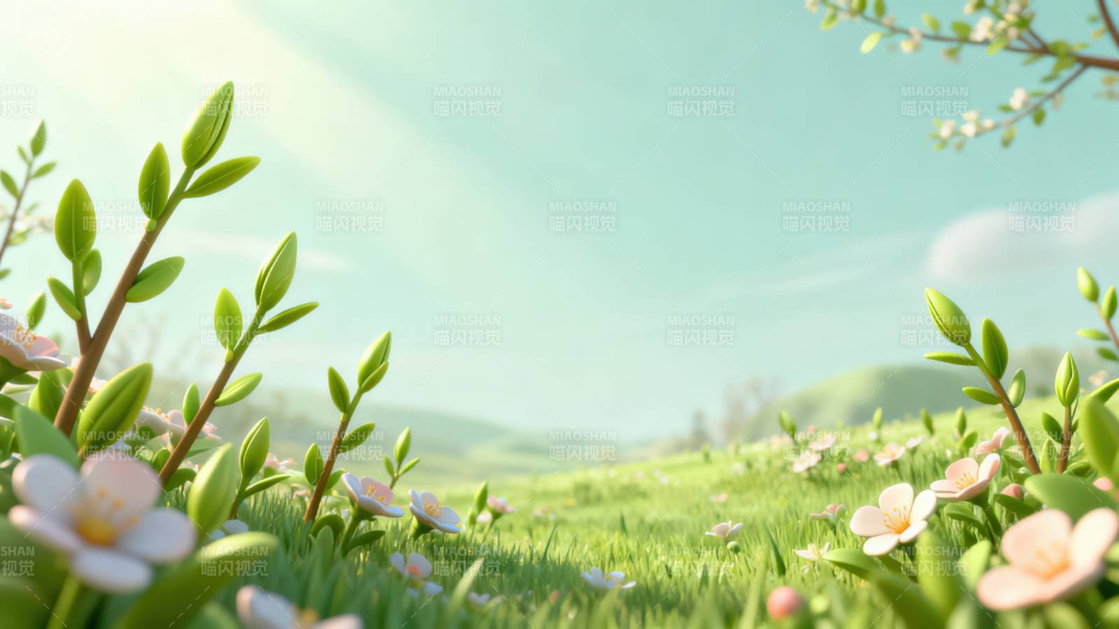 春日花开草地生机图片