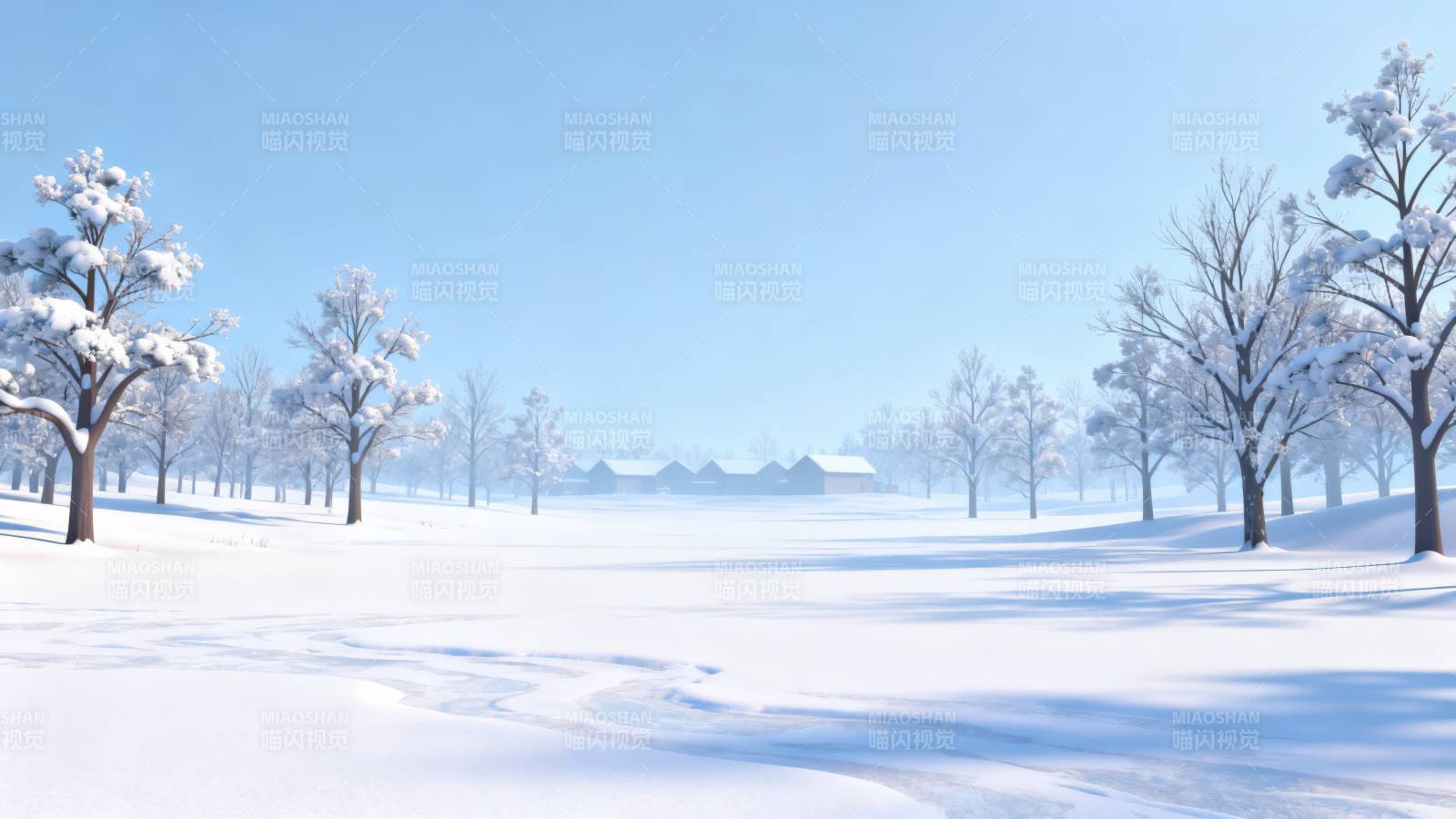 冬日雪景宁静村庄图片