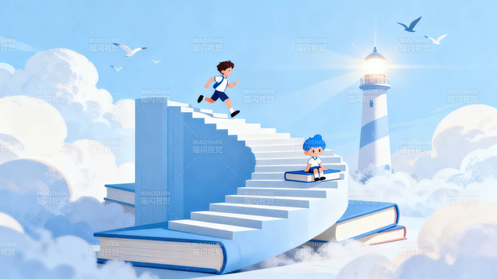 云端书梯与灯塔的探索图片