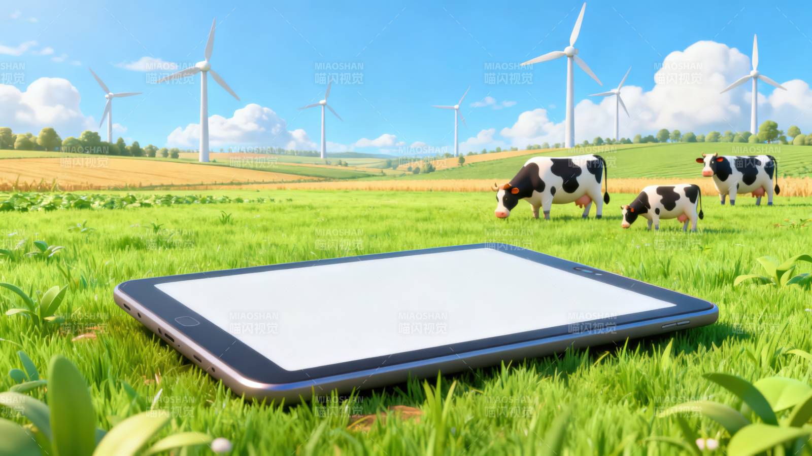 牧场风车与平板电脑图片