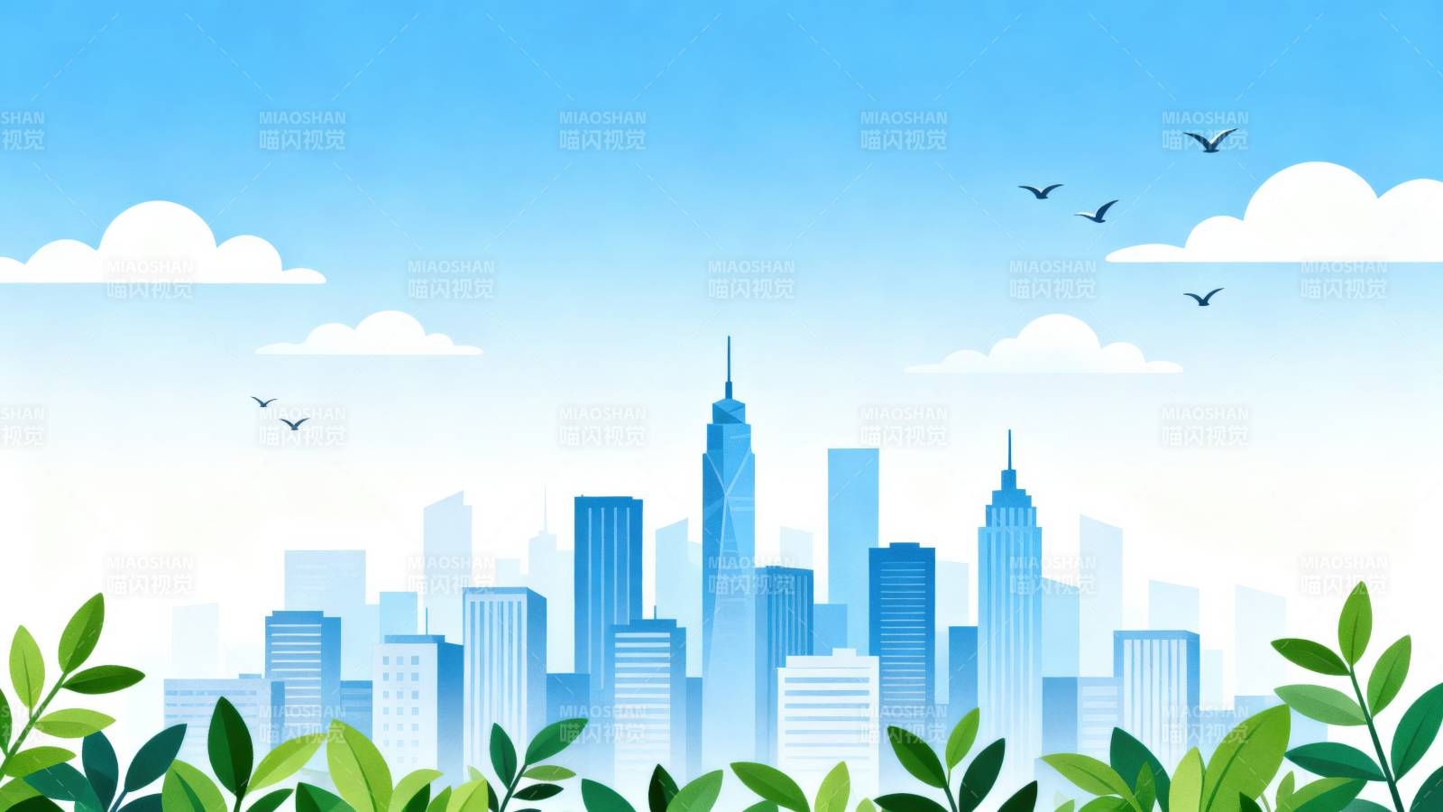 城市天际线与自然融合图片