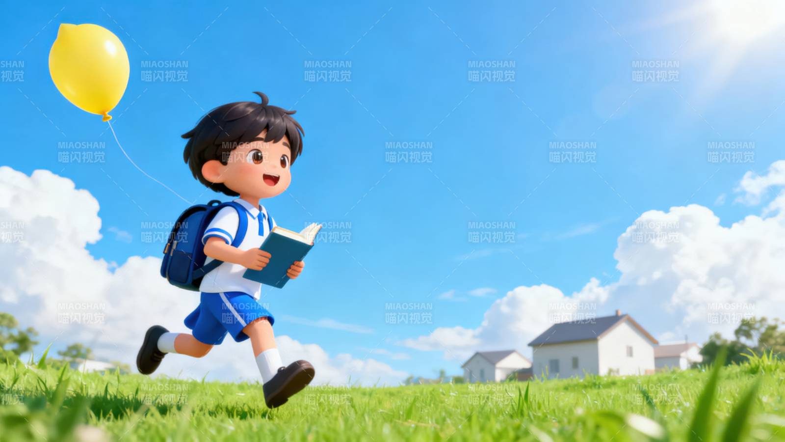 阳光下奔跑的男孩图片