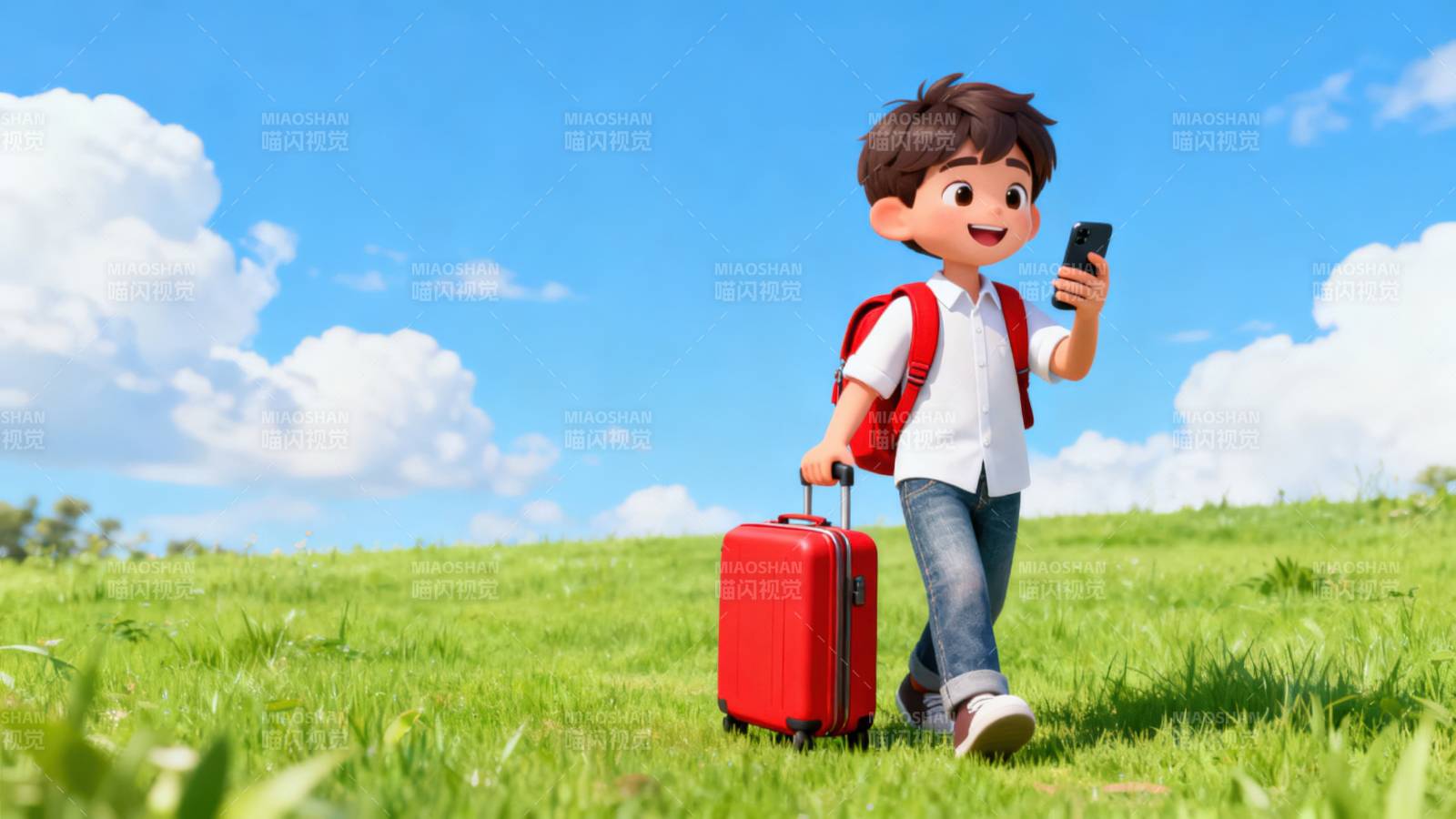 男孩旅行看手机图片