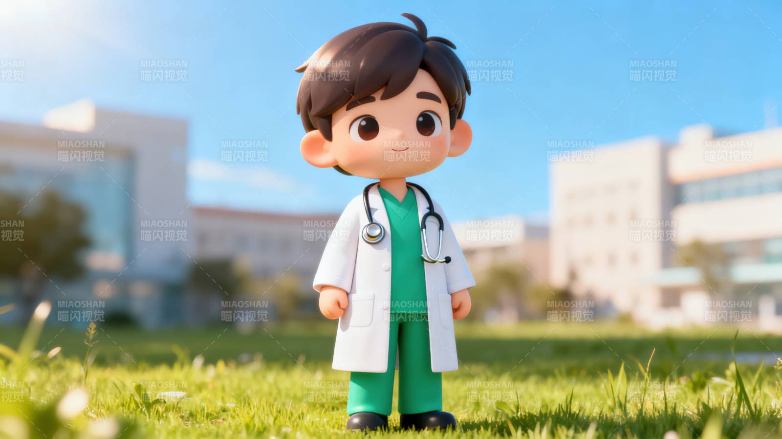 卡通医生站在医院外图片