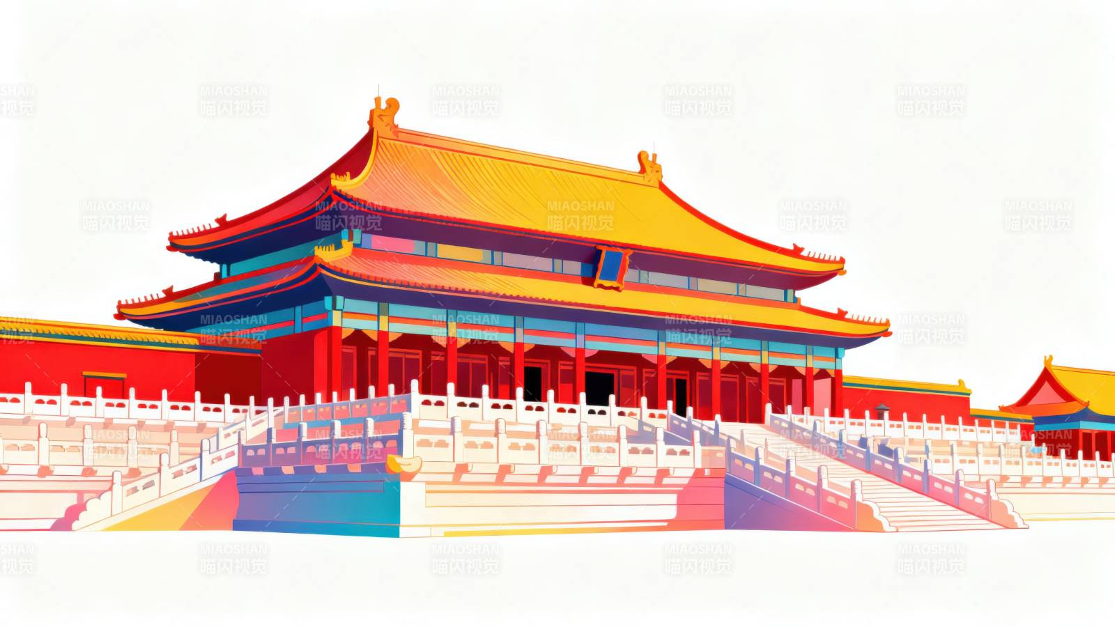 故宫建筑艺术插画图片