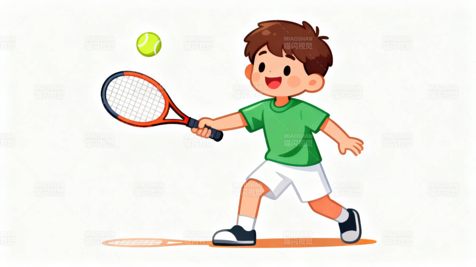 小男孩打网球运动场景图片