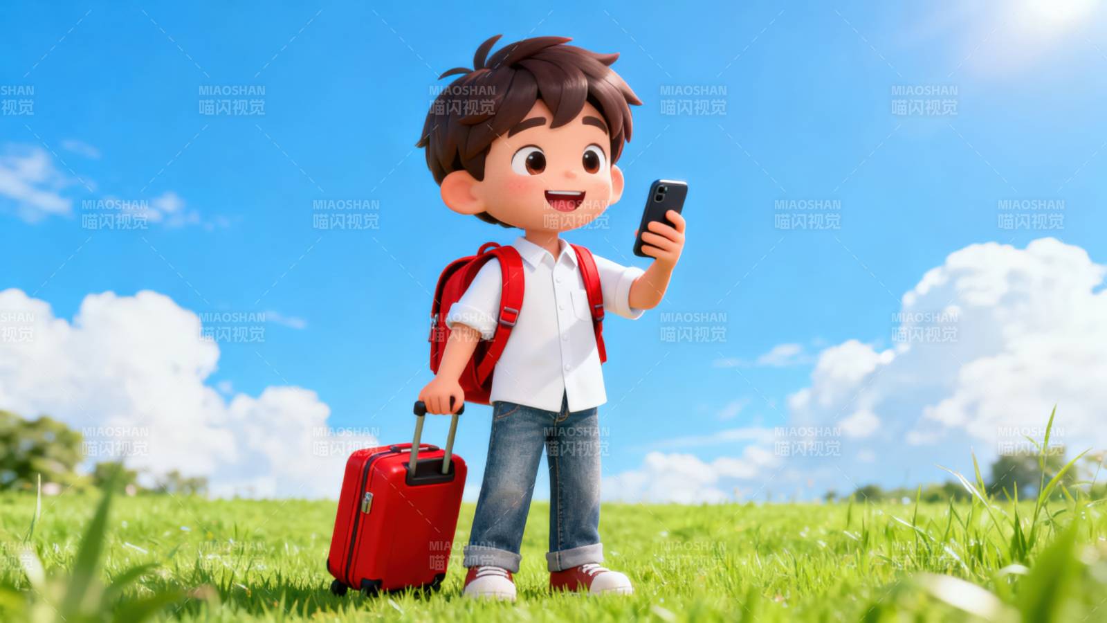 小男孩旅行看手机图片