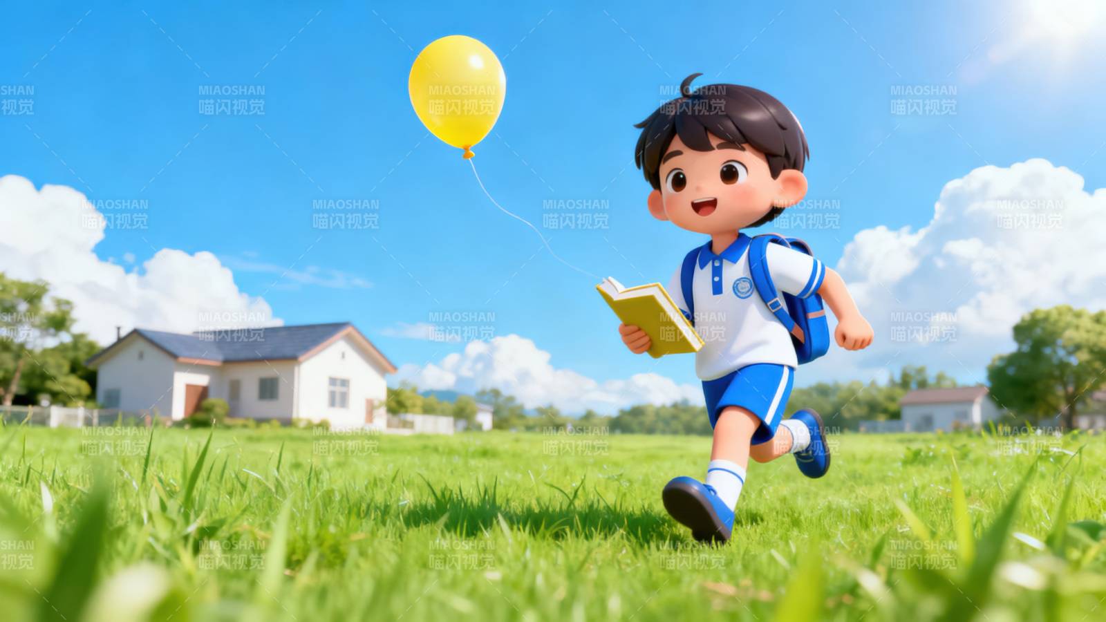 阳光下奔跑的男孩图片