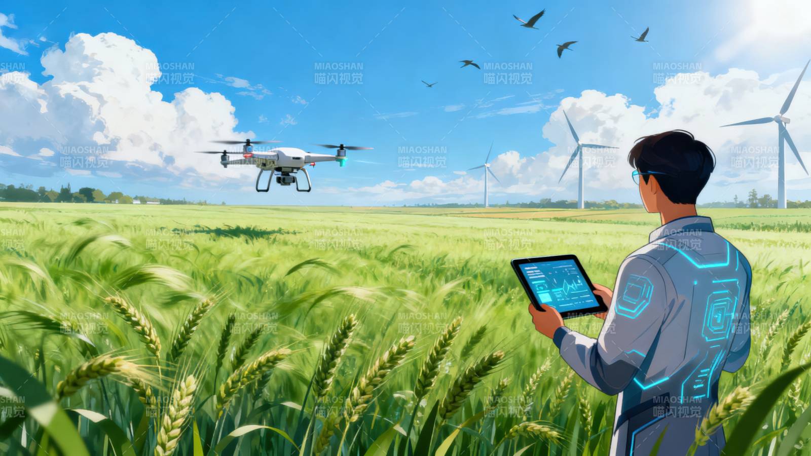 智能农业无人机田间作业图片