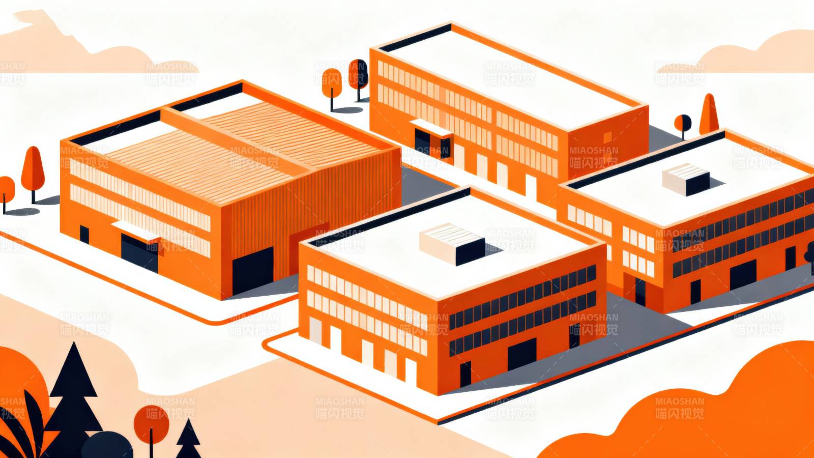 橙色建筑群俯视图图片