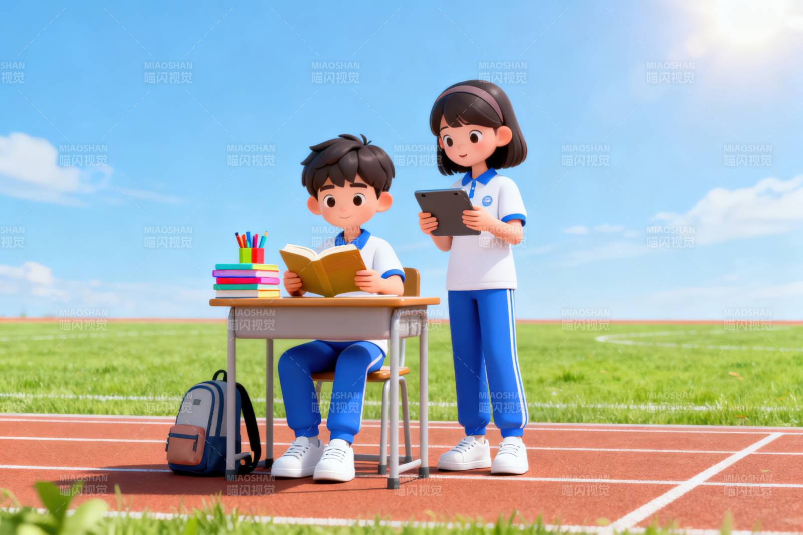 学生操场学习场景图片