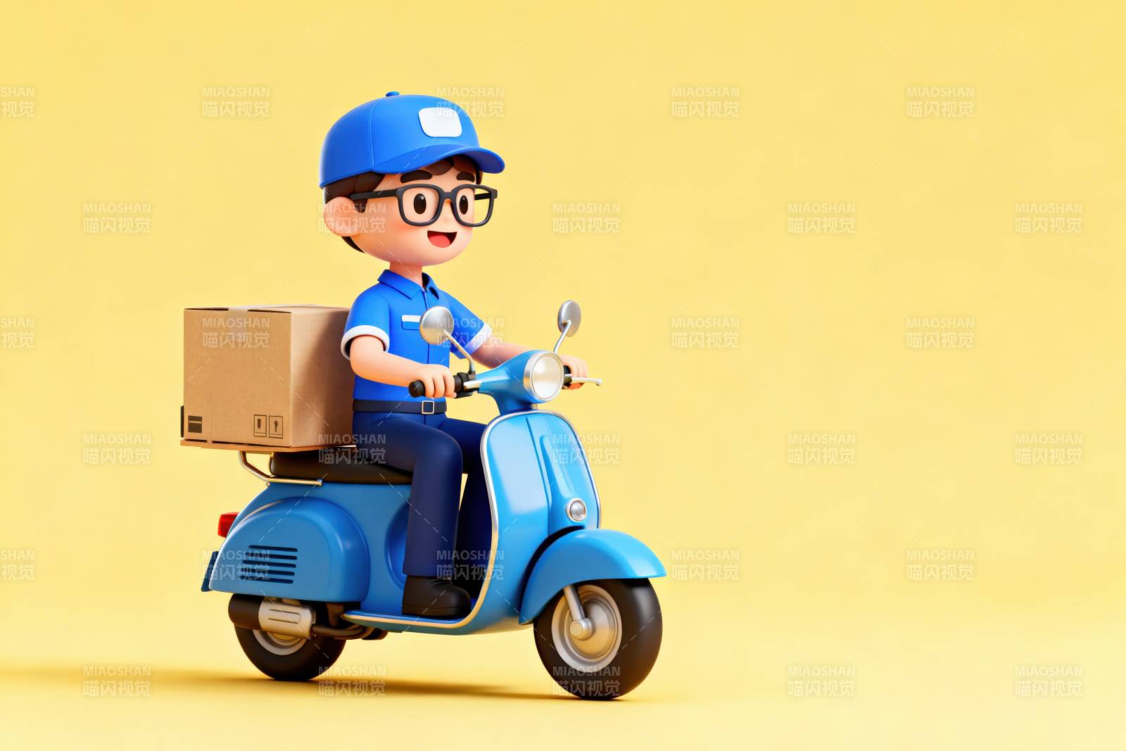 快递员骑摩托车送包裹图片