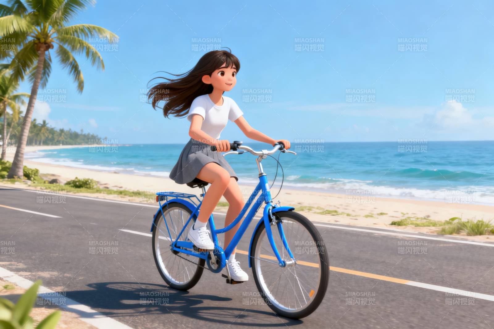 海边骑行享受阳光与海风图片