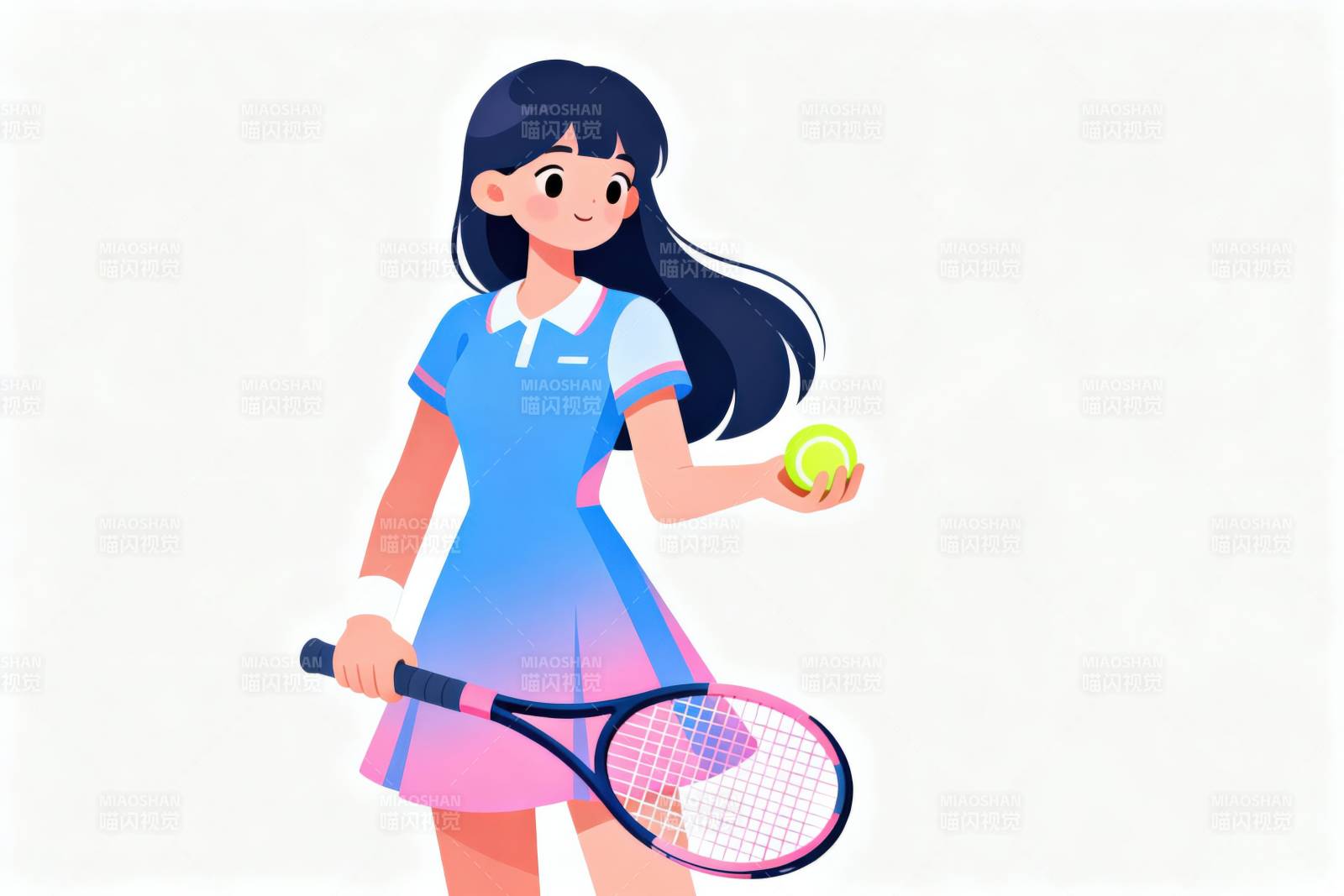 女孩打网球运动插画图片