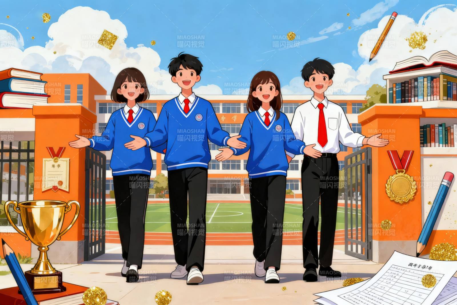 学生毕业校园门口合影图片