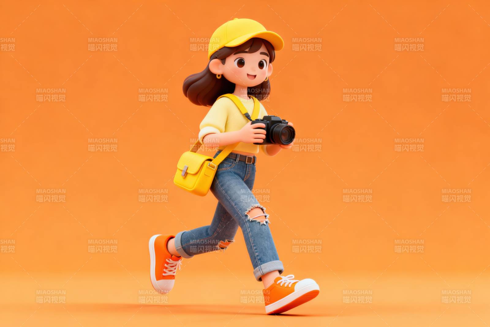 小女孩奔跑拍照摄影图片