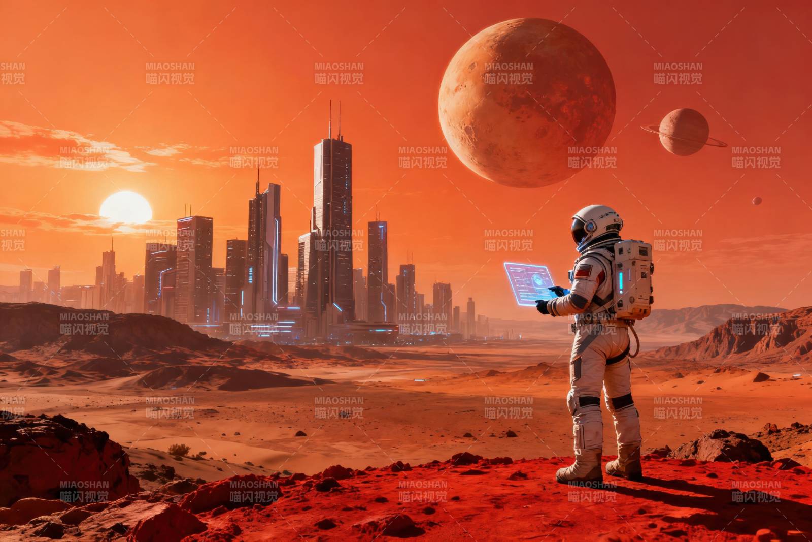 宇航员探索外星城市图片