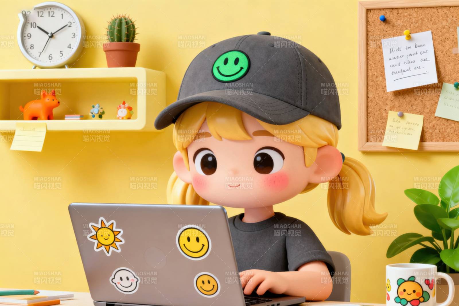 可爱女孩使用笔记本电脑图片