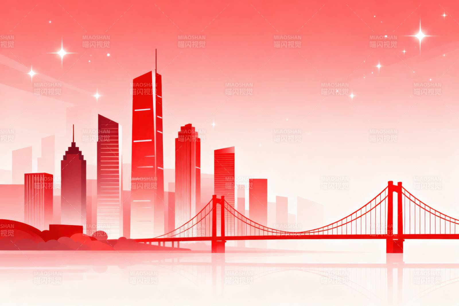 红色城市天际线与桥梁图片